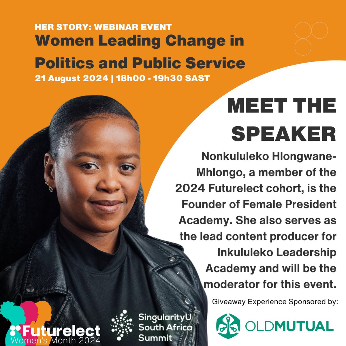 futurelectorg's tweet photo. Tonight is the night! Join us for the Women’s Month Webinar: Her Story: Women Leading Change in Politics and Public Service. 

Don't miss the chance to hear from inspiring leaders like Nobuntu Hlazo-Webster, Nonkululeko Hlongwane-Mhlongo, and Notukela Makohliso. 

RSVP here: https://t.co/jeDF7XwhCn 

#Leadership #WomenEmpowerment #Futurelect #Webinar @NobuntuSA @NonkululekoHM @Notukela_M