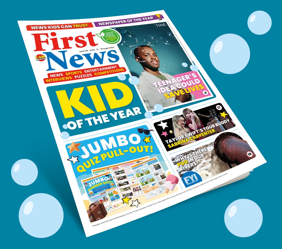 Nicky Cox MBE 🌍 (@firstnewseditor) on Twitter photo While we have to reflect that what’s happening in the world isn’t always good, <a href="/First_News/">First News 🗞️❤️💙</a> also focuses on positive and happy news. This week we are pleased to celebrate the <a href="/TIME/">TIME</a> magazine Kid of the Year for his skin cancer-fighting soap!
<a href="/voicesofyouth/">Voices of Youth</a> #youngscientist While we have to reflect that what’s happening in the world isn’t always good, <a href="/First_News/">First News 🗞️❤️💙</a> also focuses on positive and happy news. This week we are pleased to celebrate the <a href="/TIME/">TIME</a> magazine Kid of the Year for his skin cancer-fighting soap!
<a href="/voicesofyouth/">Voices of Youth</a> #youngscientist
