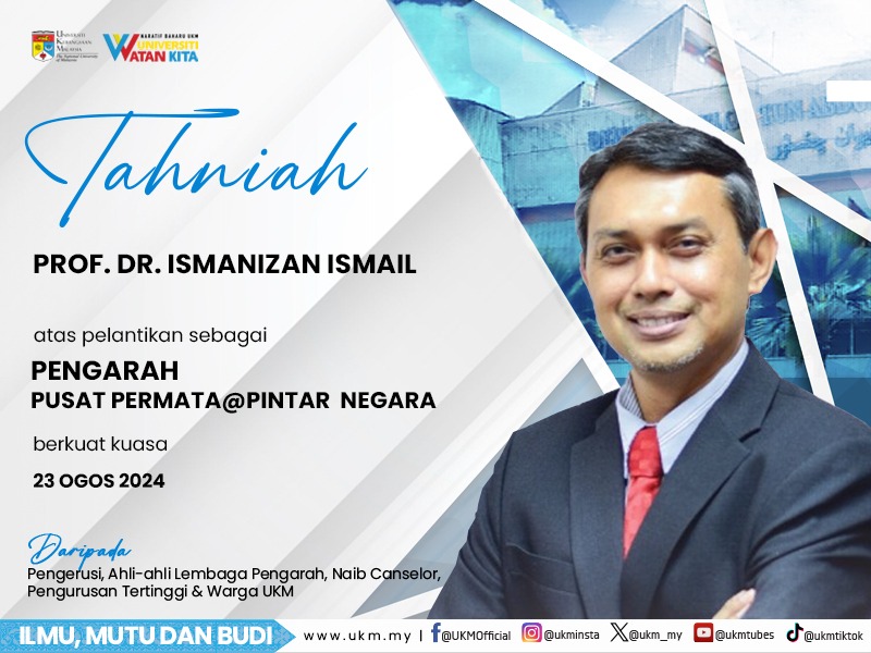 ukm_my's tweet photo. Tahniah Prof. Dr. Ismanizan Ismail atas pelantikan sebagai Pengarah Pusat PERMATA@Pintar Negara berkuat kuasa pada 23 Ogos 2024.

#TahniahUKM
#UniversitiWatanKita
#IlmuMutuBudi
#UKM
#UKMSharing https://t.co/GcyVZw65HP
