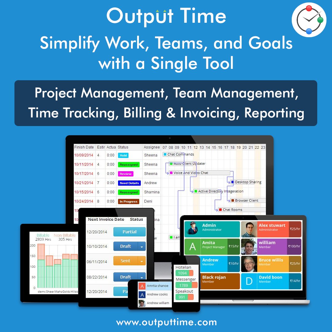 outputtime's tweet image. Output Time can make you Enjoy the Project Management and Work faster. Simple time tracking software that bundles project management, expense tracking, invoicing, and built-in chat.

Try our 30 days free trial version now!
outputtime.com