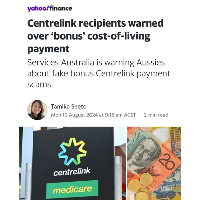 AntiPovertyN_SA's tweet image. Unless there's something @AustralianLabor hasn't announced 🦗🦗🦗

...we know any email telling us people living in poverty are getting a bonus payment has got to be a #Centrelink #scam    

For info on spotting scams, information here:
cyber.gov.au/protect-yourse… 

#scamalert