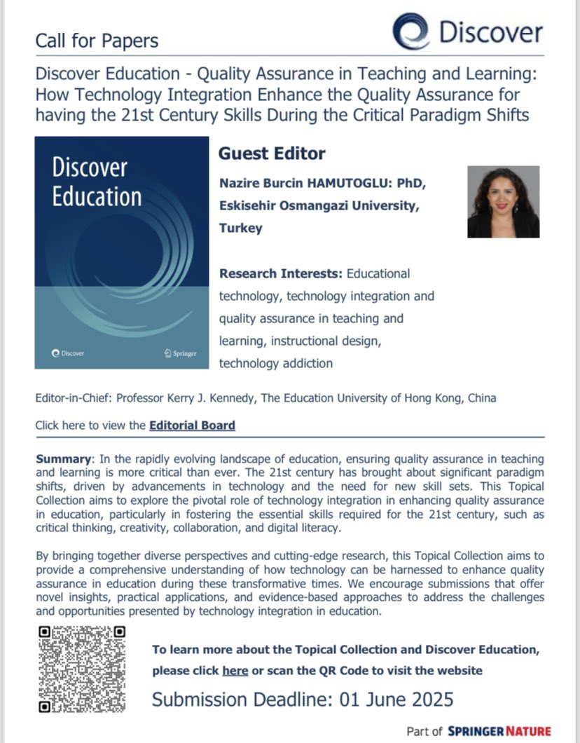 📣I am thrilled to announce that I have been the Guest Editor for the Topical Collection in Discover Education, Springer Nature. I hope you will consider this as an outlet for a future research paper.
👉🏾 lnkd.in/gCnyBFjW