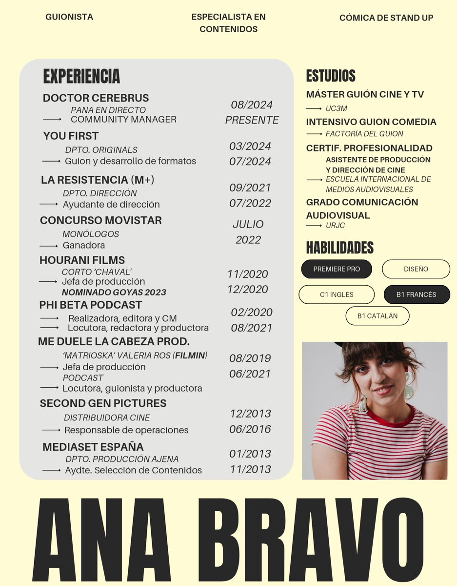 anitinita_'s tweet photo. ¡Hola, tuiter!

Esta chica busca curro como redactora/guionista junior, analista de guión, ayudante de producción o trabajos relacionados con contenidos (CM, copywriter).

Os dejo el LinkedIn, que está bonito.

[https://t.co/uvYh3xVj0K]

SE AGRADECE DIFUSIÓN💖 https://t.co/3YPM8A2npD