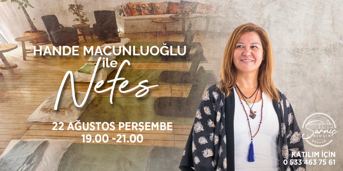 Seni seninle buluşmaya bekliyoruz…
Hande Macunluoğlu
Detaylar:
📅 Tarih: 22 Ağustos- Perşembe
⏱️19:00- 21:00
📍 Yer: Yaka Sarnıcı, Ortakent - Yalıkavak Yolu
📲+90 533 463 75 61
#bodrum
#sarnıç
#sarnıçtaetkinlik
#nefes
#nefeskoçluğu