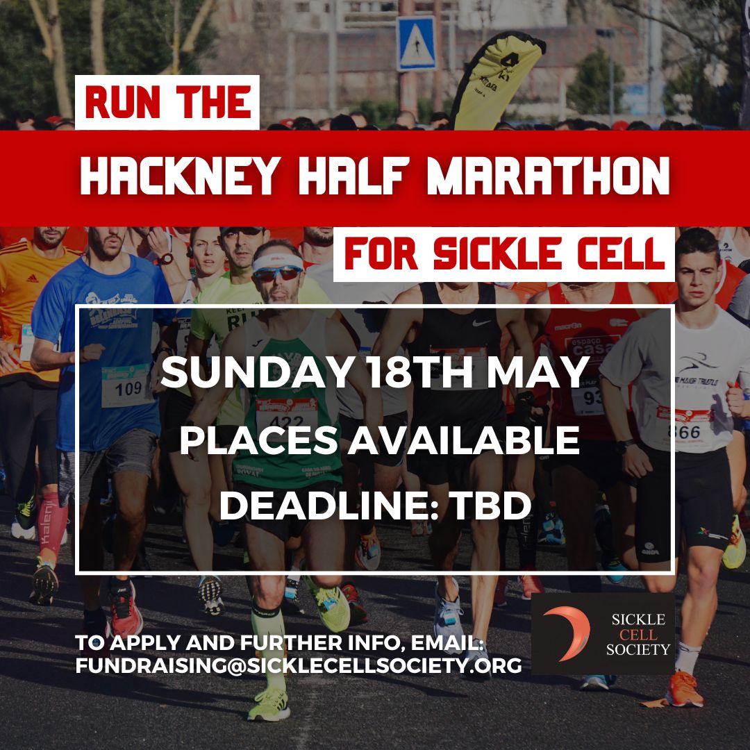 SickleCellUK's tweet photo. πββοΈ Lace up for a cause! Join us in the 2025 Hackney Half Marathon to support Sickle Cell awareness. Every step funds research & support for millions affected. π©Έ Secure your spot now: https://t.co/5Q0AbenAjQ & #MakeEveryMileCount! πͺ #RunForACause #SickleCellWarriors https://t.co/DCby1huMkw