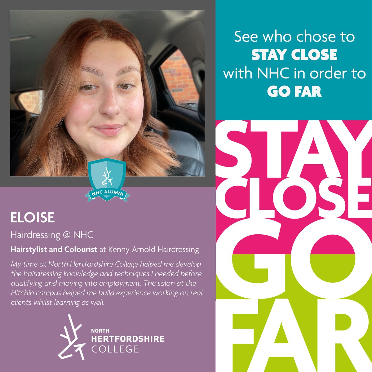 Eloise completed a Hairdressing course at NHC - now, she's working as a full-time Hairstylist at Kenny Arnold Hairdressing ✂️💇

Could you follow in Eloise's footsteps? 🚀

Stay Close, Go Far - discover Hairdressing, Barbering &amp; Beauty Therapy at NHC 👇

ow.ly/AMVL50T2cw0