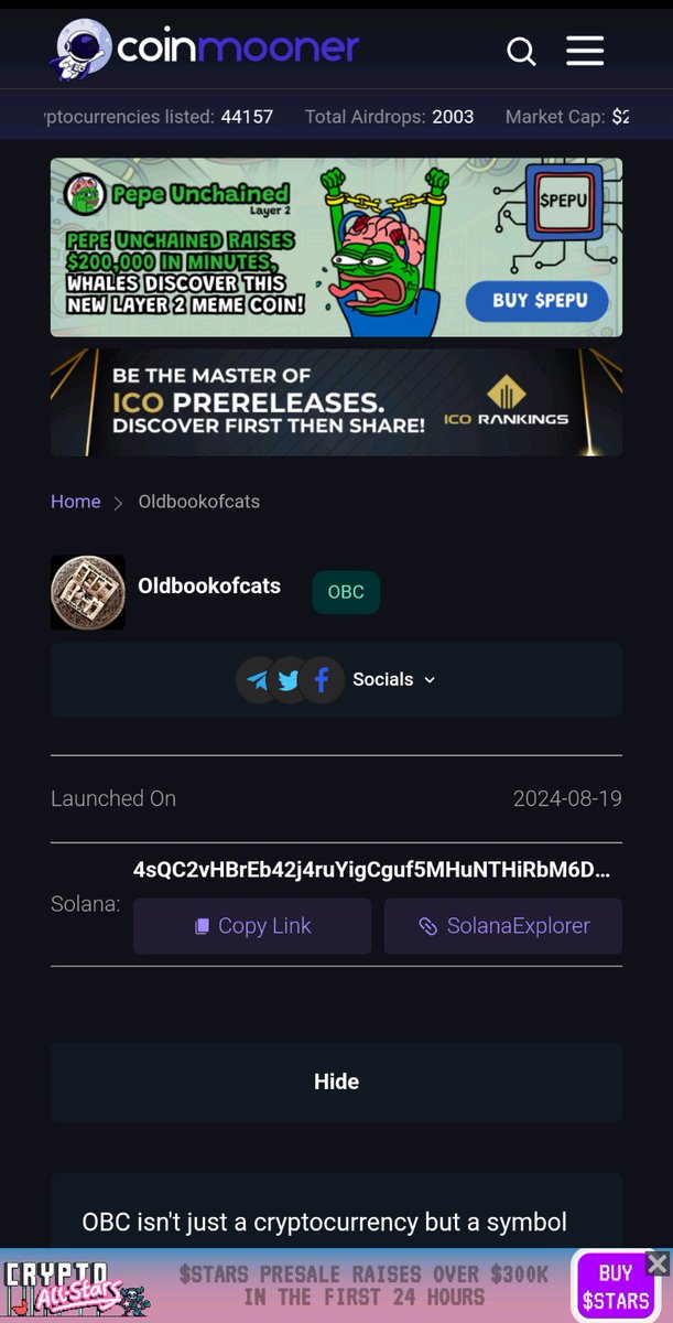 OBCSOL's tweet photo. Buy @OBCSOL from anywhere 📒🐈🐈🐾🐾🐾🚀🚀🚀 @Cryptogems06 @FlokiArmy_2024 @i0j0j0j @ShibArmy https://t.co/rQ1AblXErt