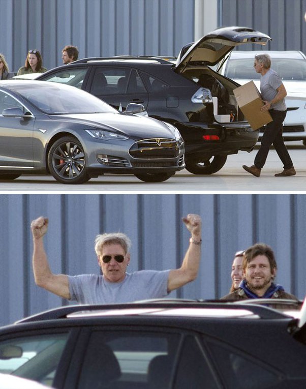 Hi.
Celebrities have various strategies for dealing with paparazzi. For instance, Harrison Ford demonstrates his strength to deter them from bothering him.