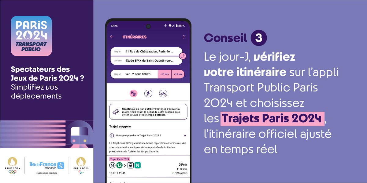 IDFmobilites's tweet photo. 📅 J-7 🤩 Les Jeux Paralympiques de @Paris2024 débutent dans 7 jours 🎉 

Pour être bien préparé : 
➡ Téléchargez dès maintenant l'app Transport Public Paris 2024 
➡ Anticipez vos déplacements aller/retour 
➡ Achetez votre Passe Paris 2024 

Vous profiterez des meilleurs itinéraires en fonction de votre profil voyageur et éviterez les files d’attente. 

Vous êtes en situation de handicap ? 
👉 Réservez dès aujourd'hui votre navette accessible pour vous rendre depuis une gare parisienne aux sites de compétition : https://t.co/nHDZR0ti9Y

En savoir + 👉 https://t.co/eMPBqsgk3D