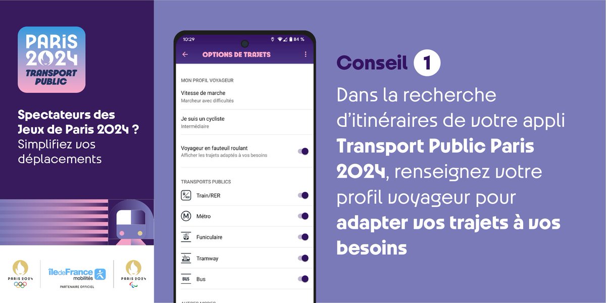 IDFmobilites's tweet photo. 📅 J-7 🤩 Les Jeux Paralympiques de @Paris2024 débutent dans 7 jours 🎉 

Pour être bien préparé : 
➡ Téléchargez dès maintenant l'app Transport Public Paris 2024 
➡ Anticipez vos déplacements aller/retour 
➡ Achetez votre Passe Paris 2024 

Vous profiterez des meilleurs itinéraires en fonction de votre profil voyageur et éviterez les files d’attente. 

Vous êtes en situation de handicap ? 
👉 Réservez dès aujourd'hui votre navette accessible pour vous rendre depuis une gare parisienne aux sites de compétition : https://t.co/nHDZR0ti9Y

En savoir + 👉 https://t.co/eMPBqsgk3D