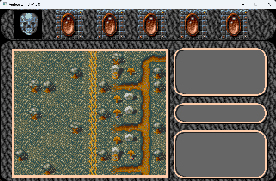 Pyrdacor's tweet photo. Hello 2D maps. I can now render them easily in the #Amberstar remake. Don't mind the skull, portraits are not implemented yet. :D #Amiga #RetroGame #Retro #Thalion https://t.co/ppqp8539YR