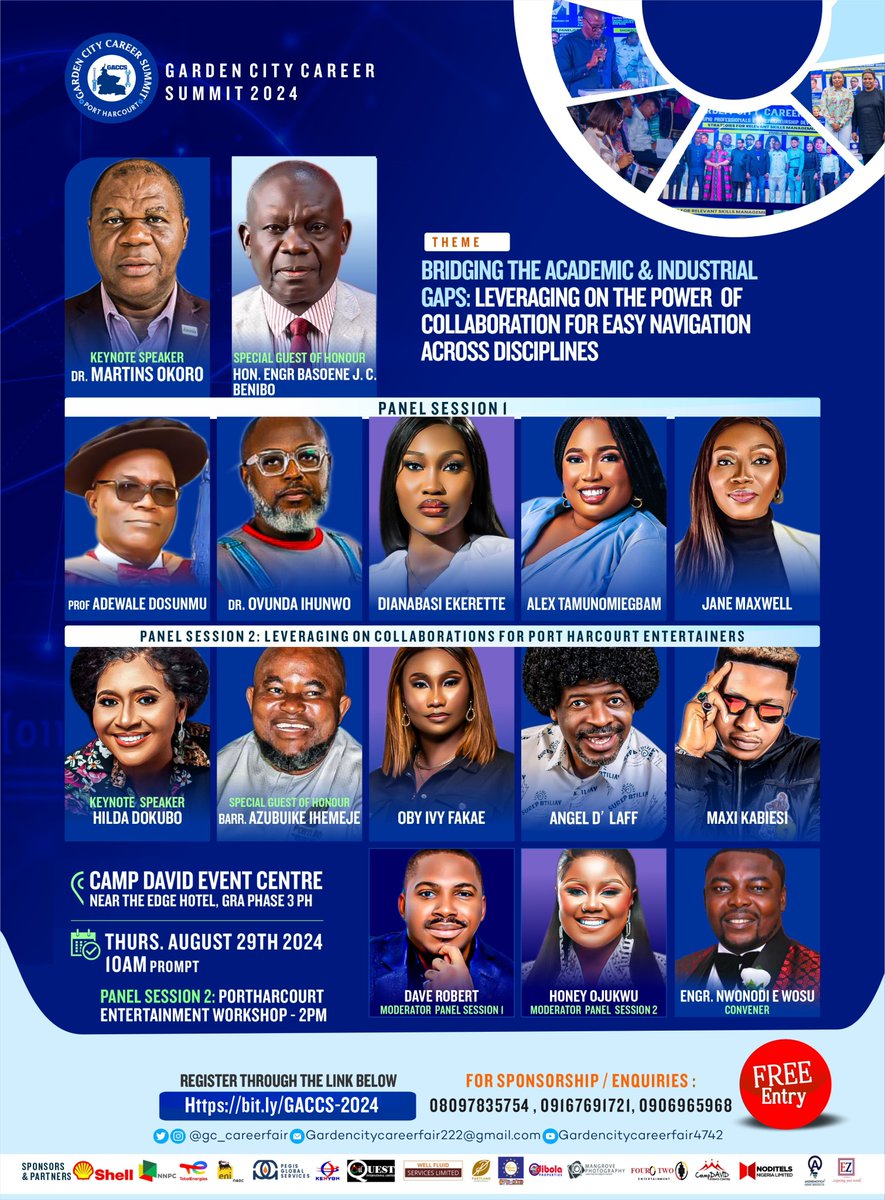 GC_Careerfair's tweet photo. ๐ The countdown to the 2024 Garden City Career Summit is ON!
๐ Short Courses: 26th-28th Aug (Online).
Main Event: 29th Aug (Port Harcourt).
Donโt miss this chance to bridge the gap between academia & industry!
๐ Register: https://t.co/9KuvMcLsTN
#GACCS2024 #CareerSummit https://t.co/3uzIiZQ1vk