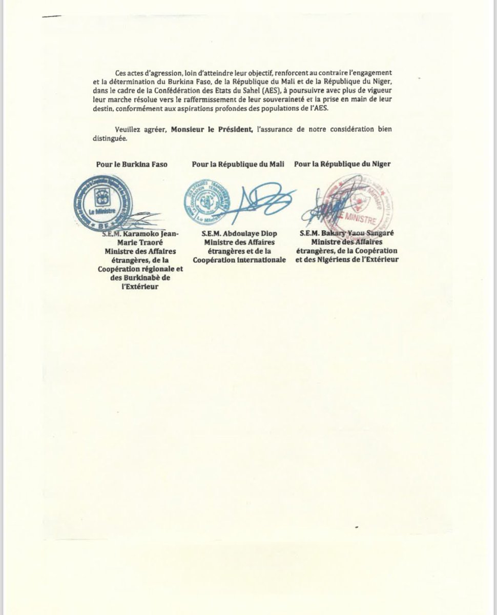 ous_bk's tweet photo. Les ministres des affaires étrangères du #Mali, du #Burkina et du #Niger dénoncent avec "la plus grande fermeté" le soutien présumé de l'#Ukraine aux terroristes du #Sahel... https://t.co/fRAH5SfqIg