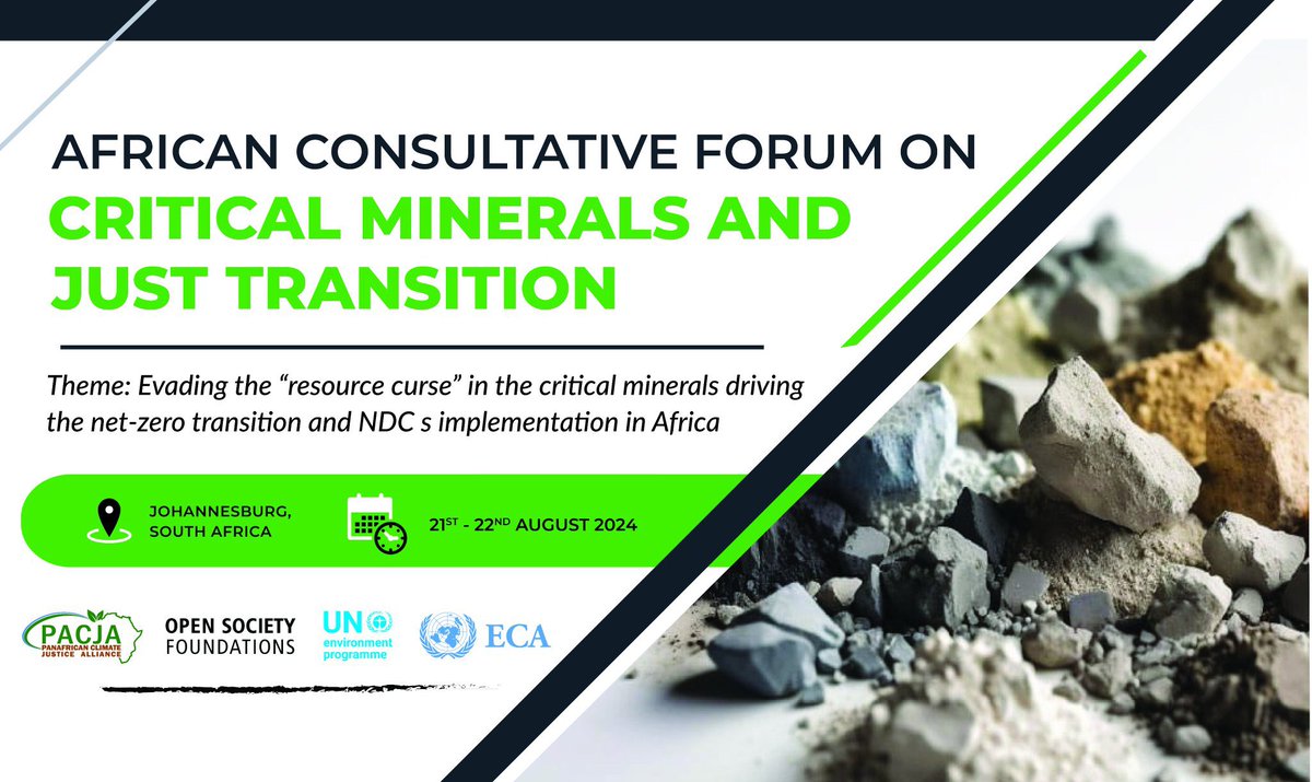 lutzDjenny's tweet photo. Africa holds 30% of the world's critical minerals, vital for the green economy. How can we ensure they drive sustainable growth? Join the African Consultative Forum on Critical Minerals and Just Transition. ๐๐ก https://t.co/VhmXM3MNdr #JustTransitionSA" @PACJA1 @RccdnRwanda https://t.co/MrP2oRRj78