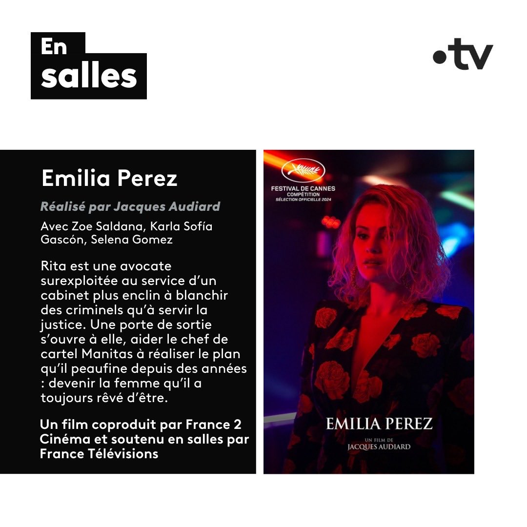 Ralph_Hi's tweet photo. 🎬 Coproduit par @Francetele, il avait reçu le Prix du Jury ainsi que le Prix de d'interprétation féminine au @Festival_Cannes 2024 🏆

#EmiliaPérez de Jacques Audiard, disponible dès maintenant en salles de #cinéma 🍿

@EmiliaPerezFilm https://t.co/uI7j141vMP
