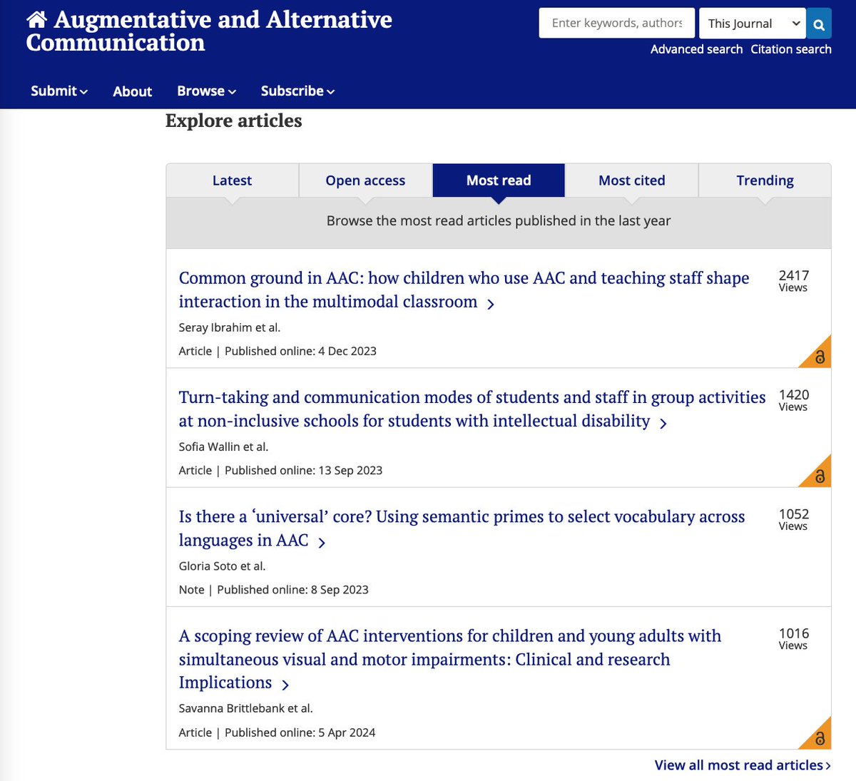 serayibrahim's tweet photo. There is nothing humble about this brag, but I am *immensely proud* that our article about AAC in the classroom was the most read AAC Journal article over the last year 🥹 @MT_Clarke @jeffbezemer @avasalou https://t.co/5XNRe6Zt9V