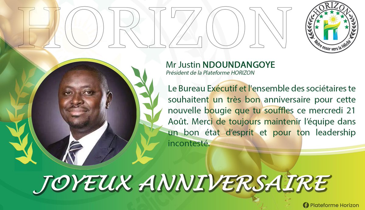 HorizonGabon's tweet photo. Le Président de notre Plateforme, Justin Ndoundangoye , souffle une nouvelle bougie ce mercredi 21 Août. Merci de vous joindre à nous pour lui souhaiter un bon anniversaire.

#Gabon #plateformehorizon #Horizon #happybirthday #joyeuxanniversaire Justin Ndoundangoye https://t.co/RVRMfPJqTb
