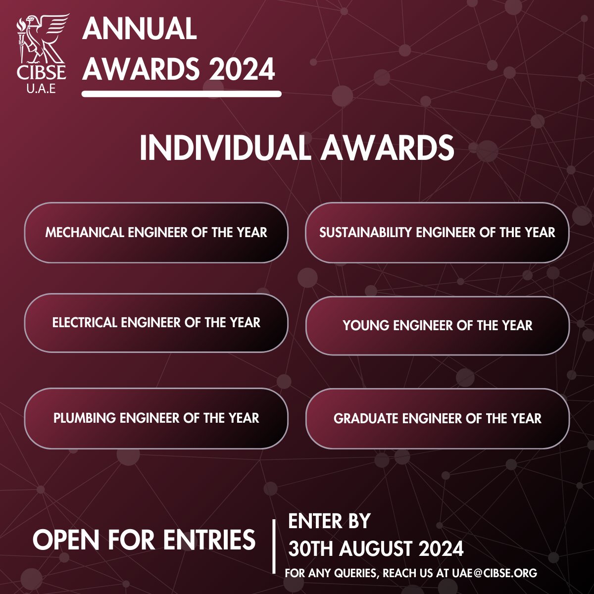 cibse_uae's tweet photo. The CIBSE Annual Awards 2024 highlight and celebrate individual excellence in engineering, offering recognition across key categories. This platform sets the stage for spotlighting outstanding contributions within the industry.  #CIBSEUAEAwards
#CIBSE2024
#CIBSE
#TechAwards https://t.co/dnWLxnu5NB