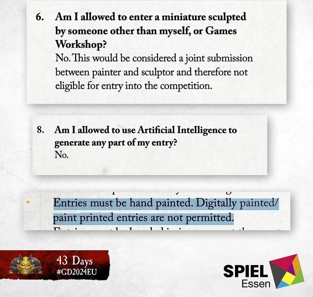 JordanSorcery's tweet photo. I’m a massive fan of the clarified AI and digital rules for Golden Demon. I think it will only make the competition stronger.
Kudos to @warhammer for the categorical clarity.
#WarhammerCommunity #GoldenDemon #ArtNotAI https://t.co/uFbGgFitKG