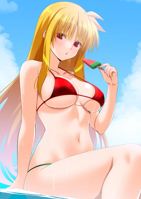 夏を満喫しているフェイトさん(ビキニの姿)#リリカルスイカバー2024 