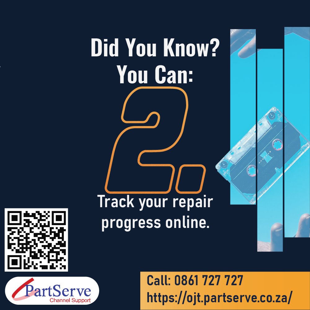Partserve's tweet image. Did You Know?
You can track your repair progress online.

Call: 0861 727 727 or visit: ojt.partserve.co.za

#PartServe #RepairTracking #TechSupport #OnlineTracking