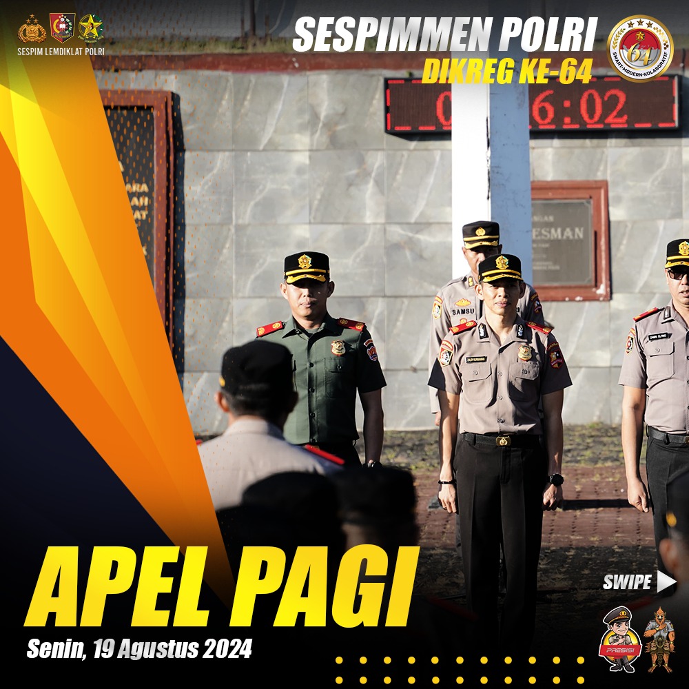 64sespimmen's tweet photo. GIAT APEL PAGI

-Giat Serdik Sespimmen Polri Dikreg ke-64-

#sespimen64 #smart #modern #kolaboratif #jadwalharian #sespimlemdiklatpolri #sespimpolri #lemdiklatpolri #polri #lembagapendidikanpolri https://t.co/Cj8amBuvgr