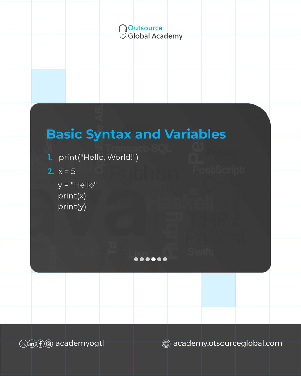 AcademyOgtl's tweet image. Thread: 

Ready to kickstart your coding journey?

Our Python programming carousel breaks down the essentials step-by-step

Swipe to learn, and Follow for more.

#outsourceacademy #pythondeveloper #techtips
