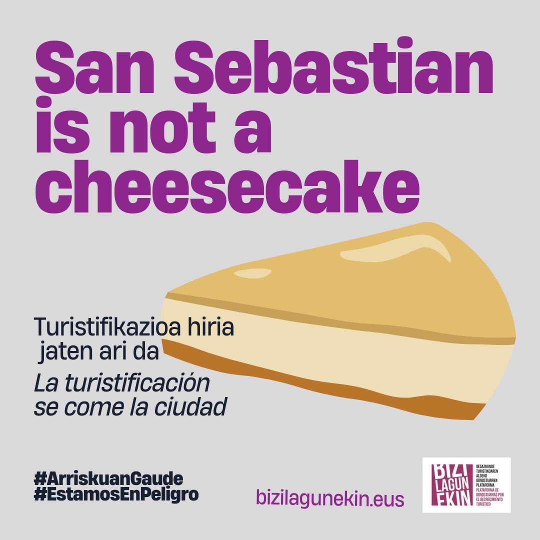 BiziLagunEkin's tweet image. Ez gaitzala turistifikazioak irentsi. #ArriskuanGaude

Que no nos trague la turistificación. #EstamosEnPeligro

#Donostia #DesazkundeTuristikorantz #DecrecimientoTurístico #TourismDegrowth