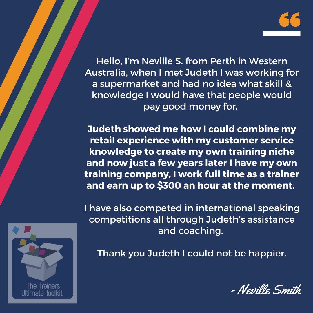 WilsonJudeth's tweet photo. See what our clients have to say about the Trainer's Ultimate Toolkit!

Neville from Perth shares his incredible journey from supermarket employee to owning his own successful training company, earning up to $300 an hour🚀

Visit our website: https://t.co/xPWtXvVthL https://t.co/2GgXcL7RbV