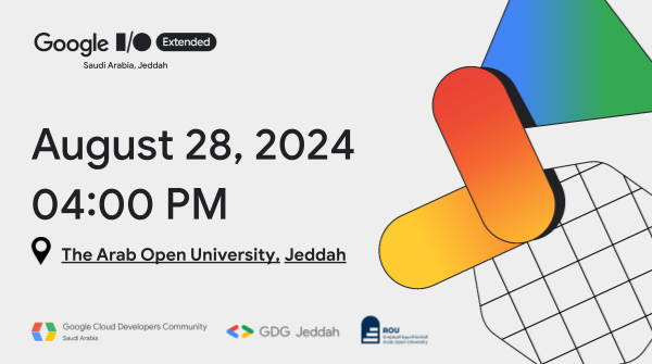 GCDCSaudi's tweet photo. لا تفوتوا فرصة الانضمام إلينا في جدة لاستكشاف مستقبل الذكاء الاصطناعي وتطوير التطبيقات في مؤتمر Google I/O للمطورين! 💡🌍

📍الجامعة العربية المفتوحة، جدة
🗓️الأربعاء، 28 أغسطس، الساعة 4 عصراً 

للتسجيل: https://t.co/O4o77dWPB6

#GoogleIOExtended https://t.co/WkYyMdqXZx