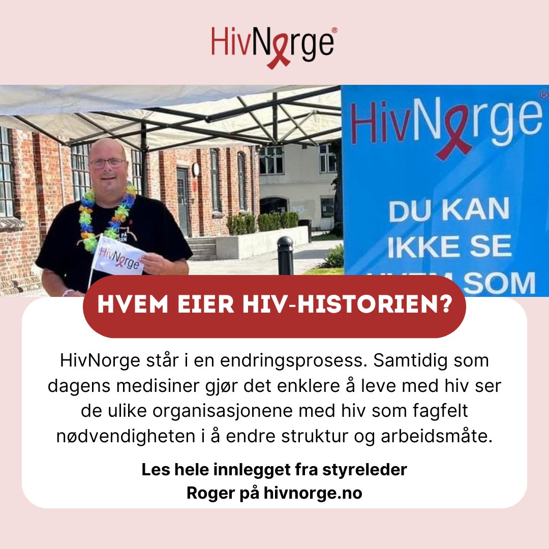 "HivNorge står i en endringsprosess. Samtidig som dagens medisiner gjør det enklere å leve med hiv ser de ulike organisasjonene med hiv som fagfelt nødvendigheten i å endre struktur og arbeidsmåte", skriver HivNorges styreleder Roger. Les innlegget her: hivnorge.no/nyheter/hvem-e…