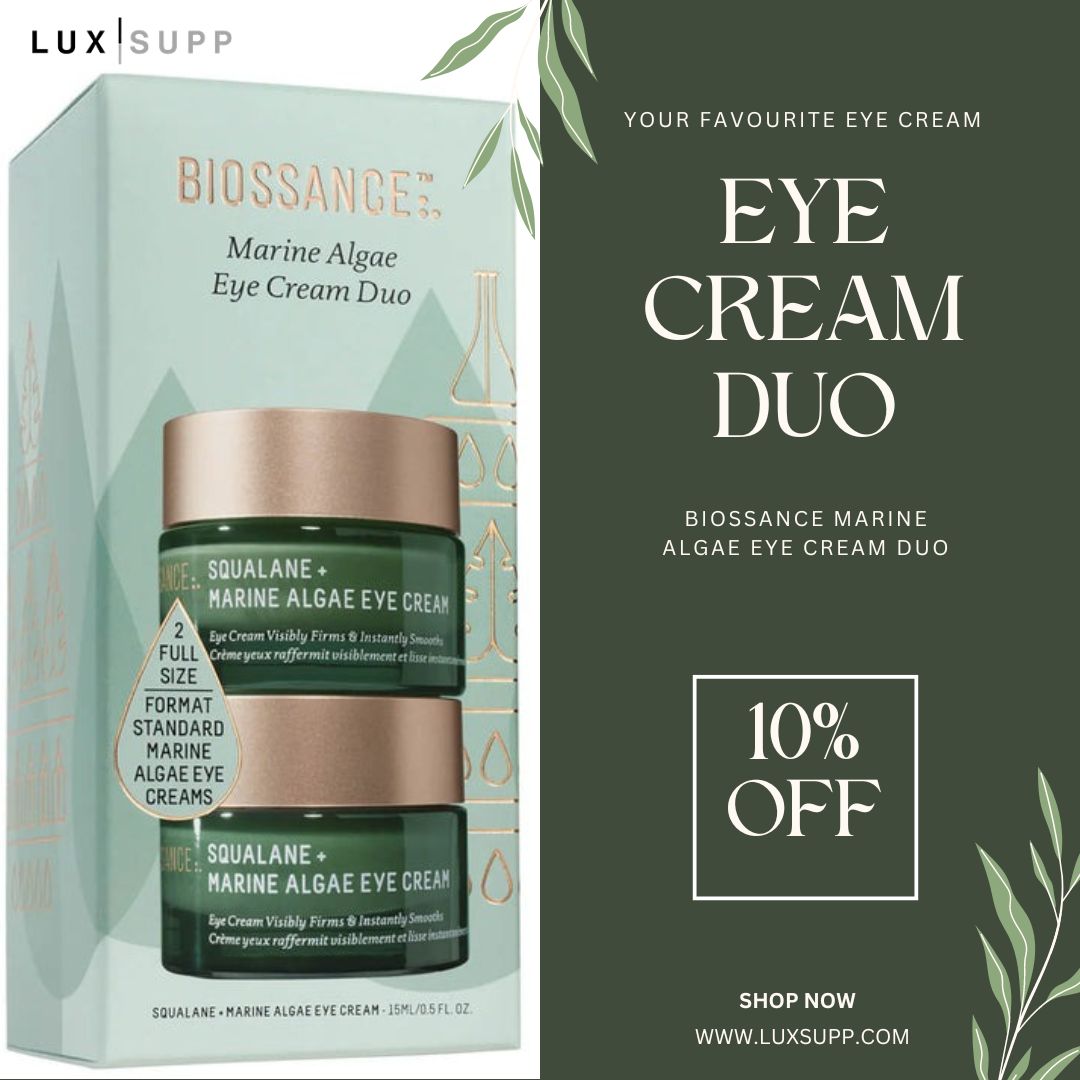 Luxsupp_uk's tweet image. Double the care, double the glow! ✨ Brighten and lift with the power of the sea—Biossance Marine Algae Eye Cream Duo is your go-to for eyes that dazzle.
#eyecream #eyecreamduo #Biossance #EyeCare #AntiAging #EyeLove #beautycare #glowyskin #skincareblogger #beautyproducts #serums