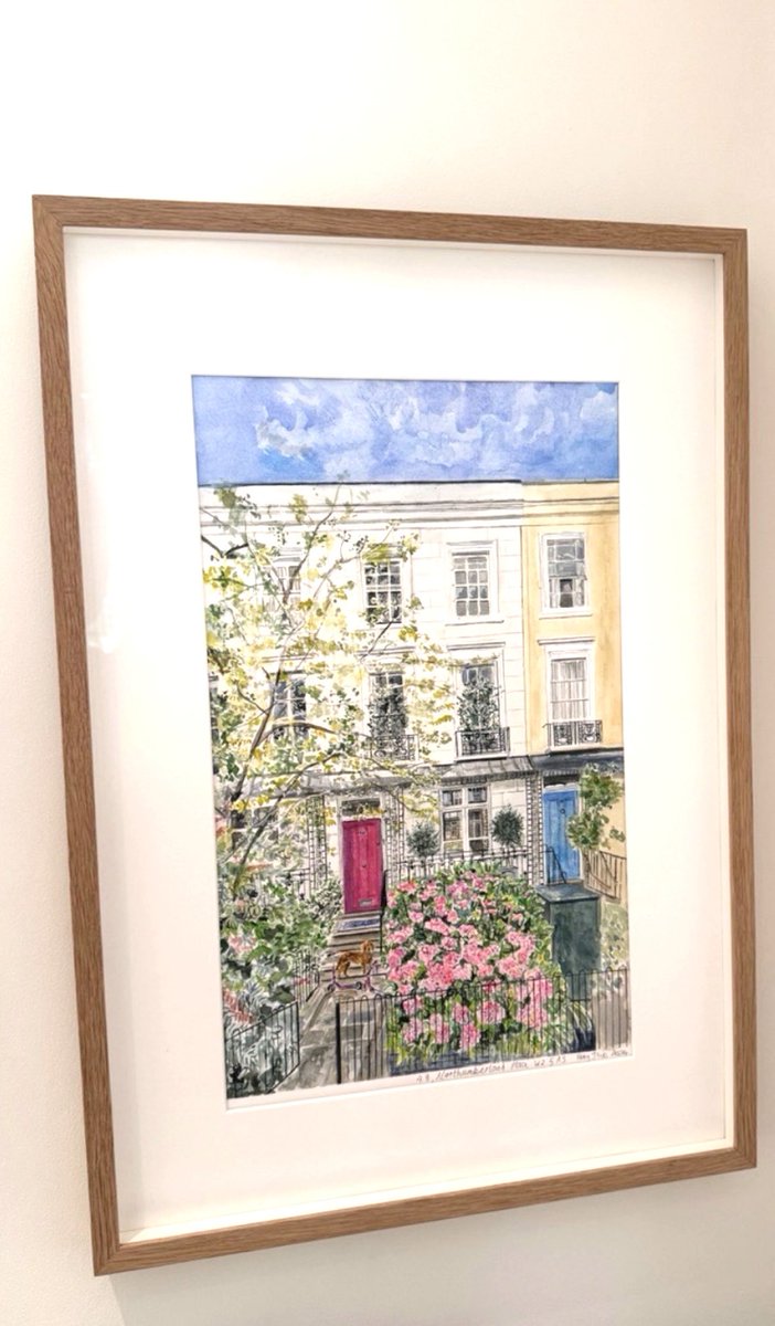 nickyjackart's tweet photo. Pretty framing 💕 lovely to get this from my client. The doggy looks great with the wooden frame

#framing #homeportrait #westbournepark #watercolour https://t.co/MTtaywF0eP
