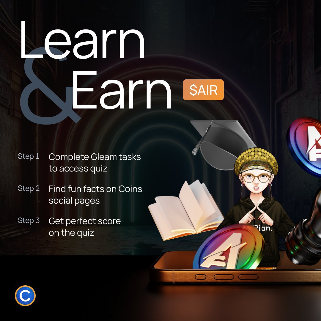 Want a piece of 15K $AIR (worth over PHP 69,000)? Join the <a href="/air_airofficial/">AIRian.</a> #LearnandEarn challenge! 💰🫧

100 winners will score 150 $AIR (PHP 690+ value) each! 💨

Here's how:
👟 Complete all Gleam tasks: bit.ly/airgleam
👟 Tune into Coins' Social pages tomorrow for fun