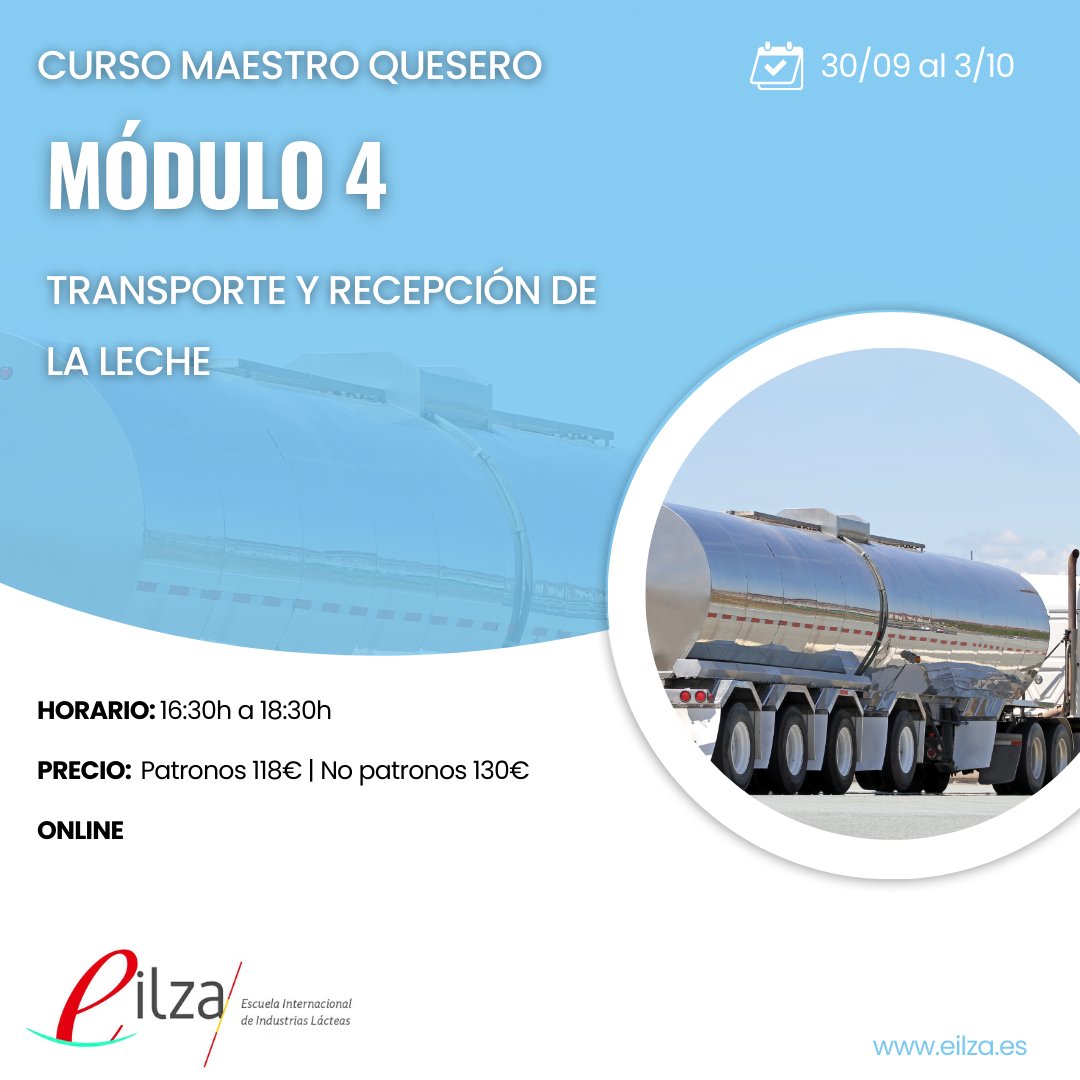 Módulo 4: Transporte y Recepción de la Leche

🚚 Curso Maestro Quesero - Módulo 4
Tema: Transporte y Recepción de la Leche
Fecha: 30 de septiembre al 3 de octubre
Horario: 16:30h a 18:30h
Modalidad: Online
#EILZA