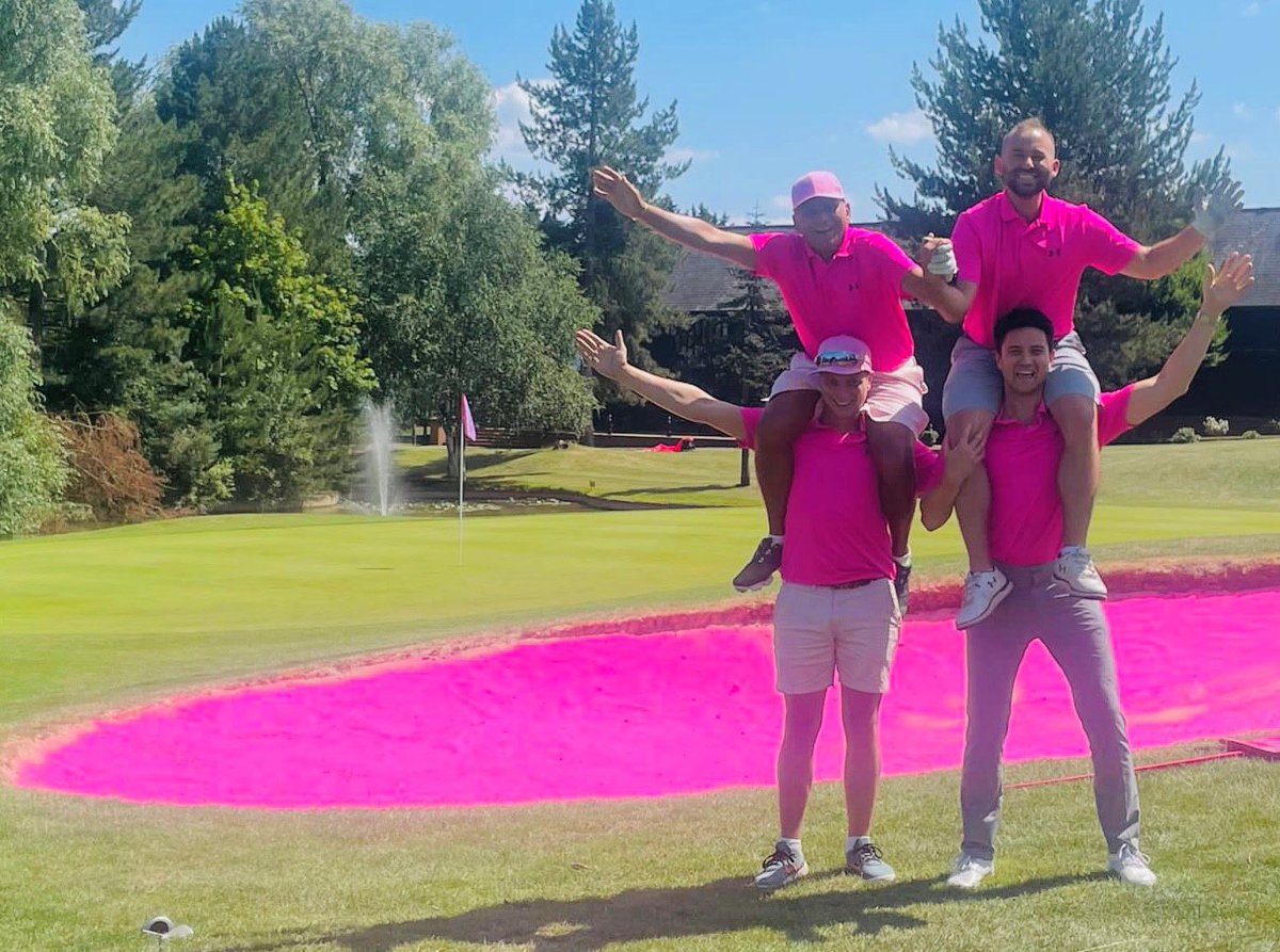 GolfMonthly's tweet photo. Not your average golf day! The team at @BondMoranUK turned @EssendonCCGolf pink recently in a wacky golf day to raise funds for Breast Cancer Now. Donate: https://t.co/2ZULh2FXJL https://t.co/21dogzJkuC