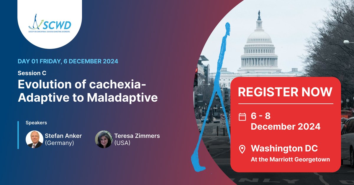 SCWDnews's tweet photo. During our third session at the annual SCWD conference Stefan Anker and Teresa Zimmers will talk about the evolution of cachexia- Adaptive to Maladaptive.
View program and register now:https://t.co/fRj6L7HjdC
#SCWDConference2024 #Sarcopenia #Cachexia #WastingDisorders https://t.co/H3iDY7lEsf