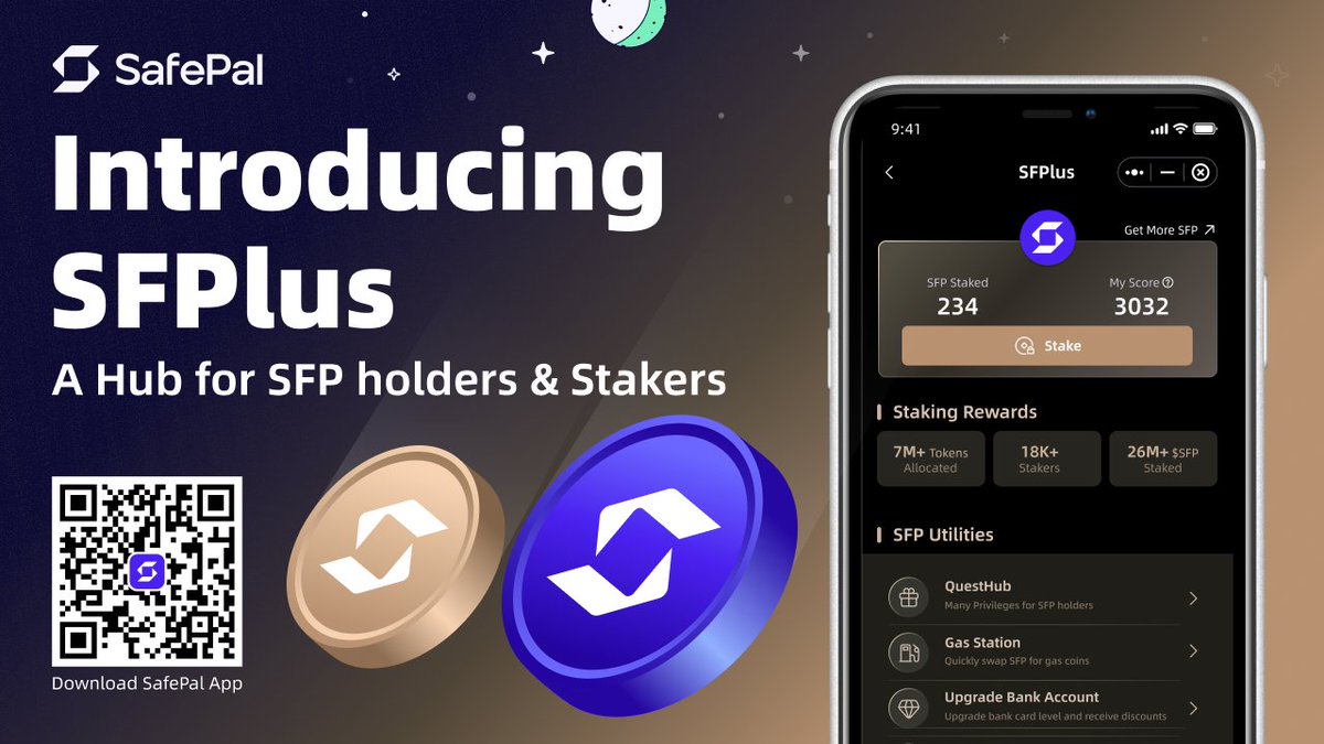 SafePal's tweet photo. 🧵A new milestone for $SFP
Introducing SFPlus: A Super Hub for $SFP Holders🚀
Enjoy exclusive privileges by staking $SFP & growing your score🔥
Qualify for airdrop pools & remain staked for a time-based loyalty bonus🥩
📖: https://t.co/Iert9nuwr9
📱 : https://t.co/fBj8jI8KoF https://t.co/9JftzNA4BD