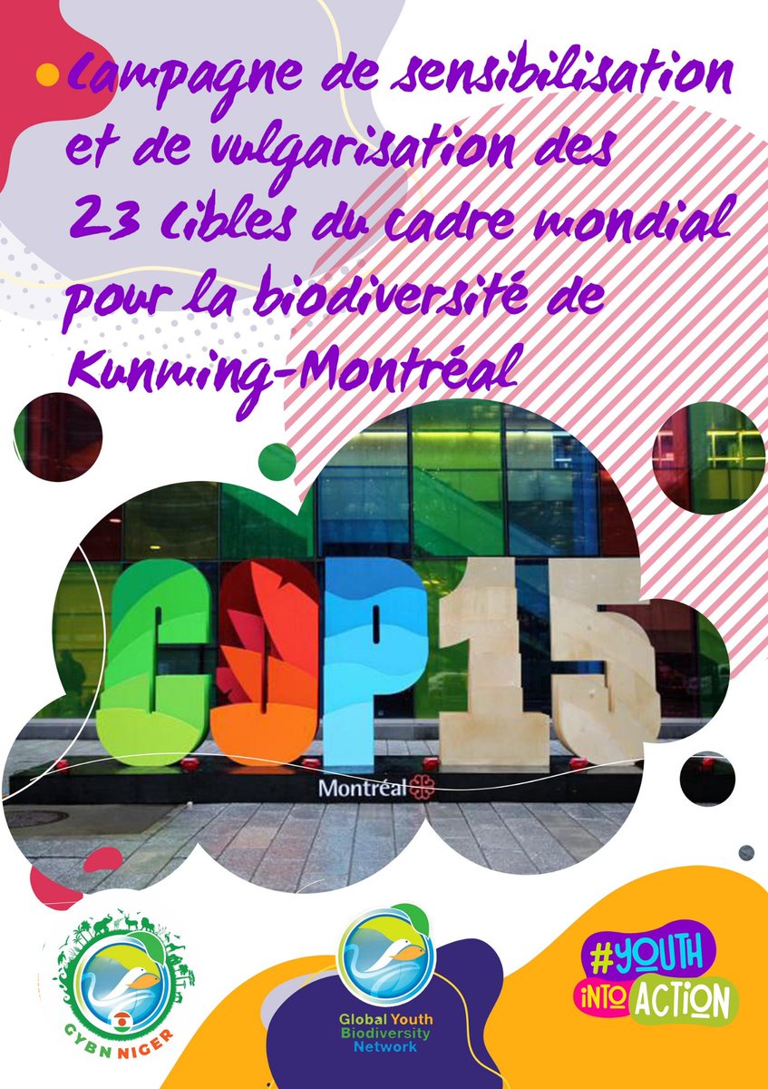 GYBN_Niger's tweet photo. #YouthIntoAction
#Gybn_Niger 
#Campagne de sensibilisation sur Kunming Montreal cadre mondial de #Biodiversité
Le 19 décembre 2022 après des nombreuses négociations, près de  200 pays adoptent le nouveau cadre mondial de Biodiversité dont le #Niger en fait parti
#Cible1
#KMGBF https://t.co/HSEymY4Npk