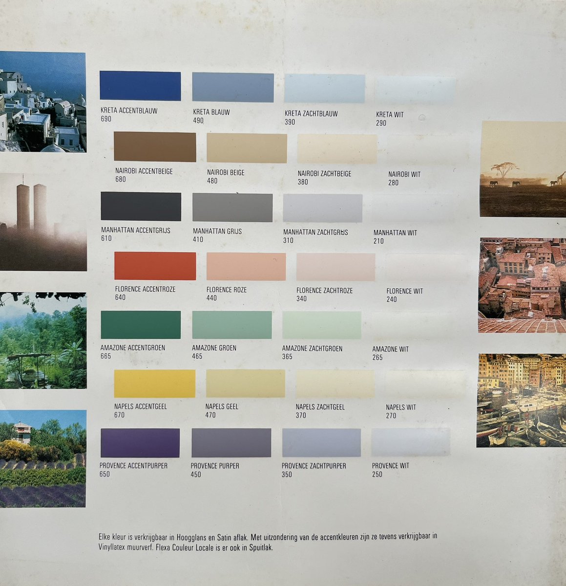 schmidtjebaarn's tweet photo. Soms als je aan het opruimen bent, kom je ineens zo’n prachtige oude kleurkaart tegen.
Deze van @FlexaNL couleur locale was volgens mij het tweede kleurpallet in een lange reeks. 
Als we het goed herinneren was de groen veranderd, van Bali groen, naar Amazone 
#Baarn #Schmidtje https://t.co/Tkh2ispDhY