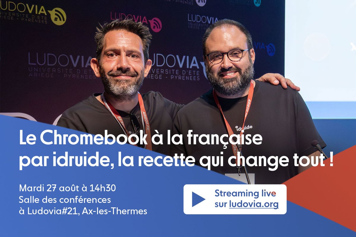🤔Comment la startup française idruide a réussi à aligner <a href="/GoogleForEdu/">Google for Education</a>, cet acteur américain majeur de l’innovation technologique, avec les exigences de l’Éducation nationale? 📢 Save the date! 27 août à 14h30, 👉 Conf. «Le Chromebook à la française par idruide» à <a href="/ludoviaORG/">@ludoviaorg.bsky.social</a> ✨
