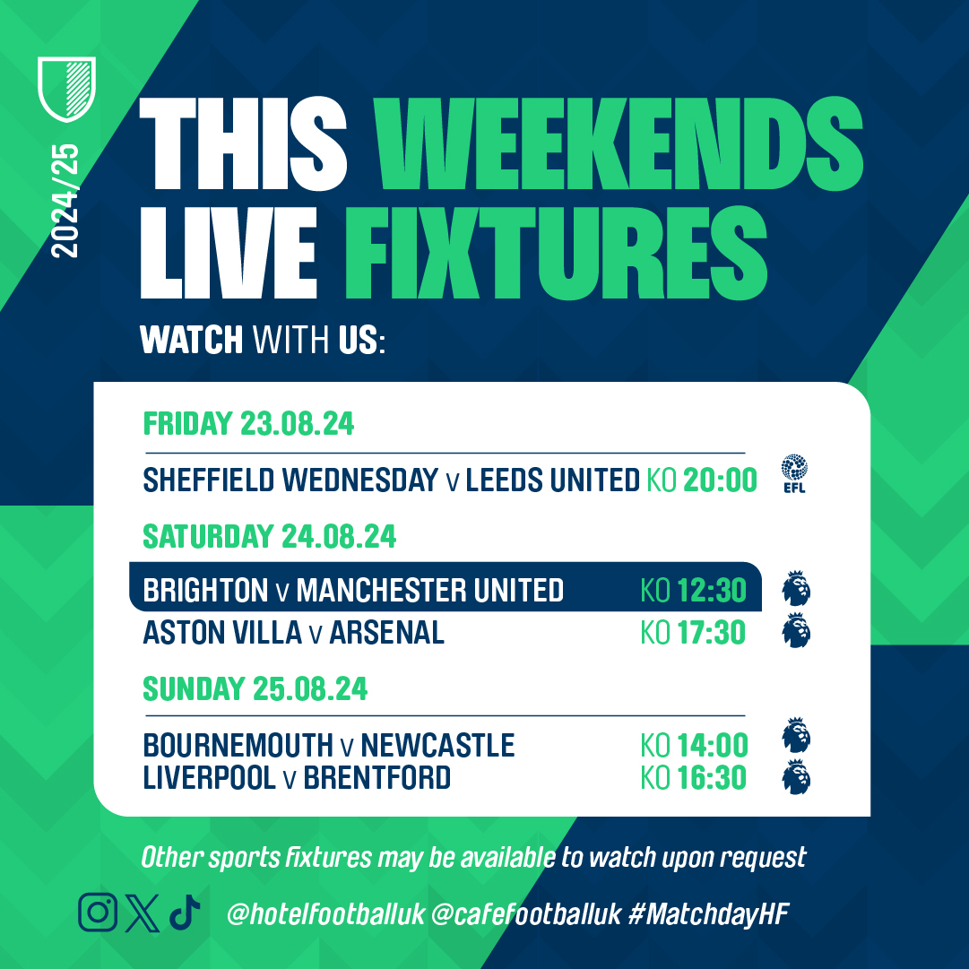 Another weekend of Premier League fixtures ahead😍

Join us in Cafe Football for all live screenings of top football on Friday, Saturday and Sunday. Go on... it is bank holiday weekend after all😏

Book your table: bit.ly/3S8Frl2

#whatson #cafefootball #watchlive #mcr