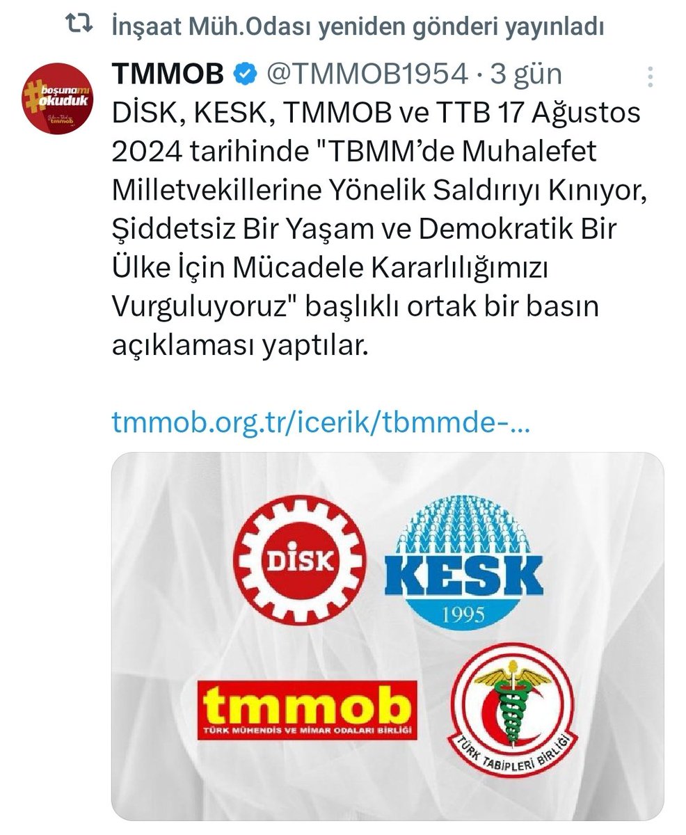Demokrasi İçin Biz de
Şanlıurfa İnşaat Mühendislerinin Kendi Yönetimlerini Seçebilmelerini İstiyoruz
Şanlıurfa'nın Diyarbakır Temsilciliğini değil ŞUBE olmasını İstiyoruz
#kayyumyönetim istemiyoruz...