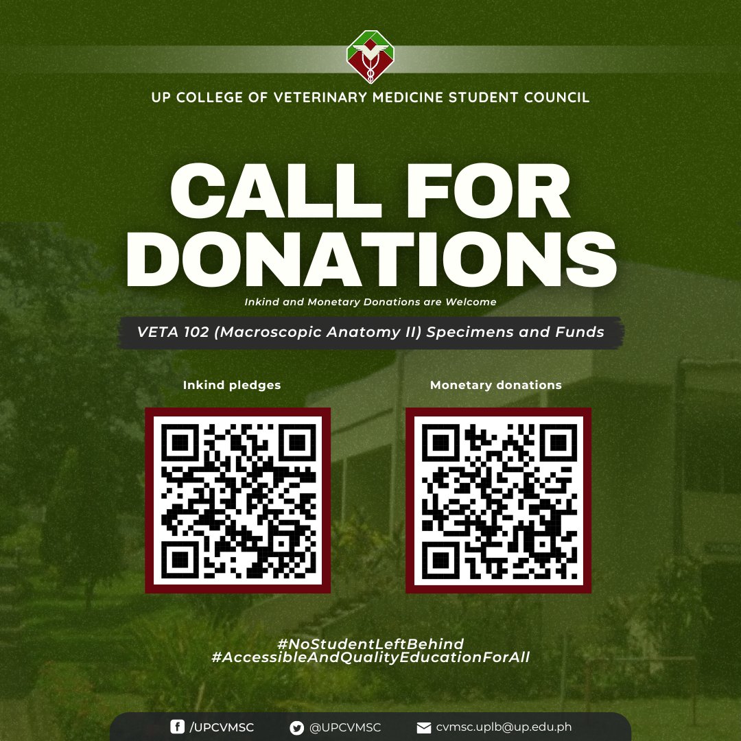 UPCVMSC's tweet photo. 𝐂𝐀𝐋𝐋 𝐅𝐎𝐑 𝐃𝐎𝐍𝐀𝐓𝐈𝐎𝐍𝐒 📢‼️
The UP CVM student body is in need of funds for additional specimens for the VETA 102: Macroscopic Anatomy II.

(Please see picture for further details) 
1/3 https://t.co/yqnhX9mTUg