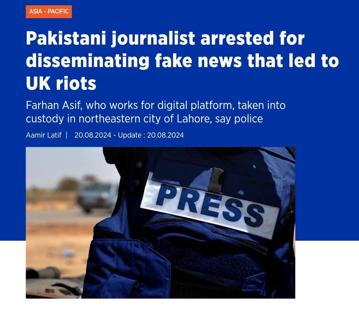 Police Arrest Pakistani Journalist for publishing fake news that led to UK Riots

<a href="/Keir_Starmer/">Keir Starmer</a> I think you owe the people of Britain a massive apology you disingenuous traitor 

#UKRiots