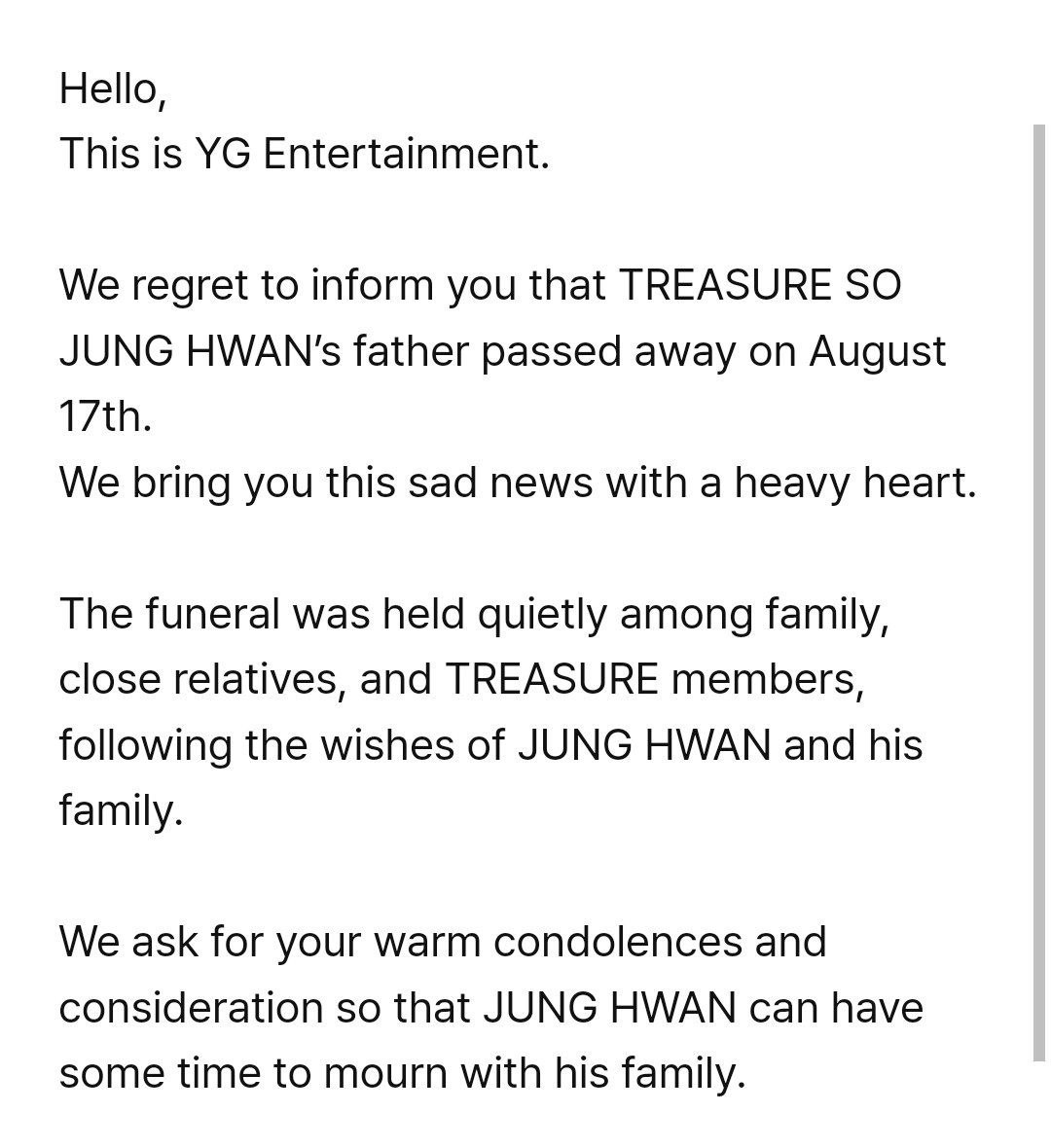 sending my deepest condolences to my strongest soldier and his family.  rest in peace, junghwan's beloved hero🤍