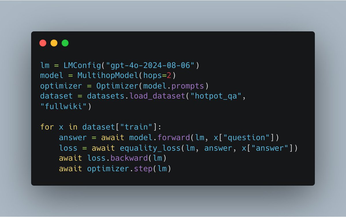 thomasahle's tweet image. A while ago I wrote a thread about #TextGrad, which is an alternative prompt optimization method, based on &quot;natural language gradients&quot;. Cool!

Since we are still waiting for @karpathy&apos;s video reimplementing this from scratch... I thought I had to make my own...

So here is the…