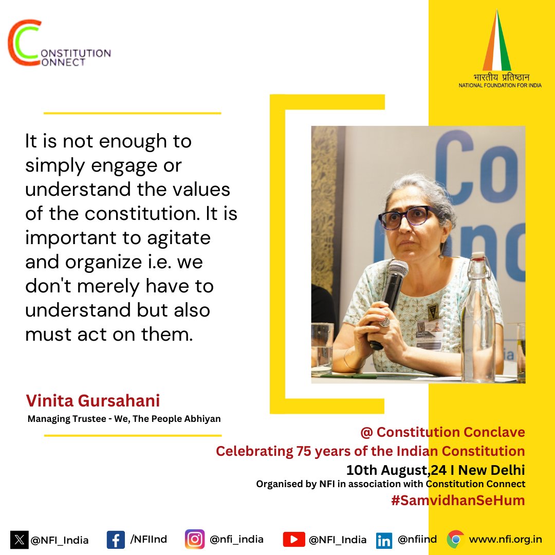 National Foundation for India (@nfi_india) on Twitter photo It is not enough to simply engage or understand the values of the constitution, it is important to agitate and organize ~ Vinita Gursahani (<a href="/vinitaGS/">VinitaGuru</a>) Managing Trustee - We, The People Abhiyan
#SamvidhanSeHum It is not enough to simply engage or understand the values of the constitution, it is important to agitate and organize ~ Vinita Gursahani (<a href="/vinitaGS/">VinitaGuru</a>) Managing Trustee - We, The People Abhiyan
#SamvidhanSeHum