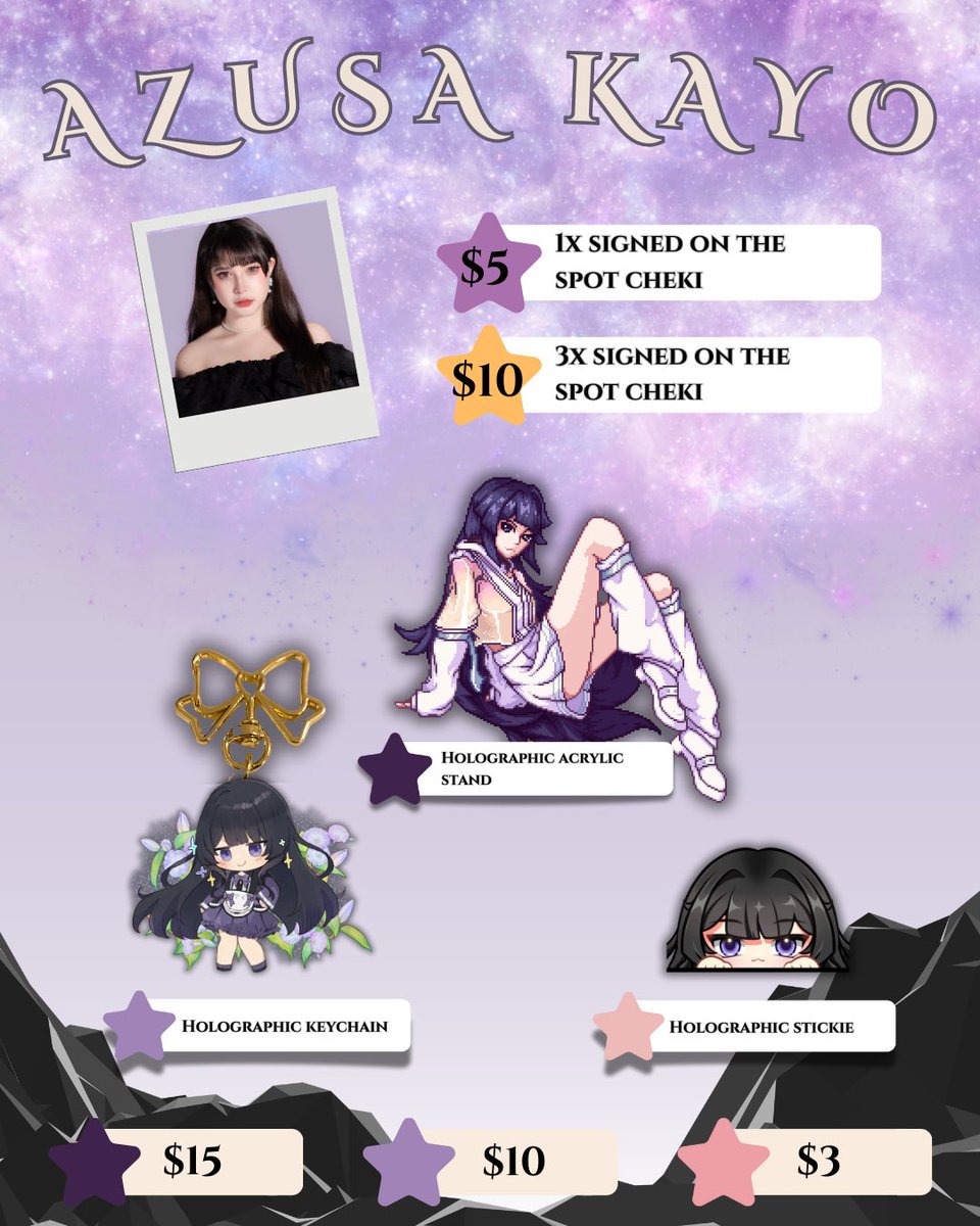 azusakayo's tweet photo. Omg hallo all new ppl 🥹💜 

Did you know I have merch hehe~ It’s new!! And only at Nishibatsu Night this Friday🕺 

It’s also all holographic cuz’ I am extra. Legend says that if you carry Azu with you, money (lots) will follow 😌💜

#kaigai #kaigaiidol https://t.co/MmKpKuf91o