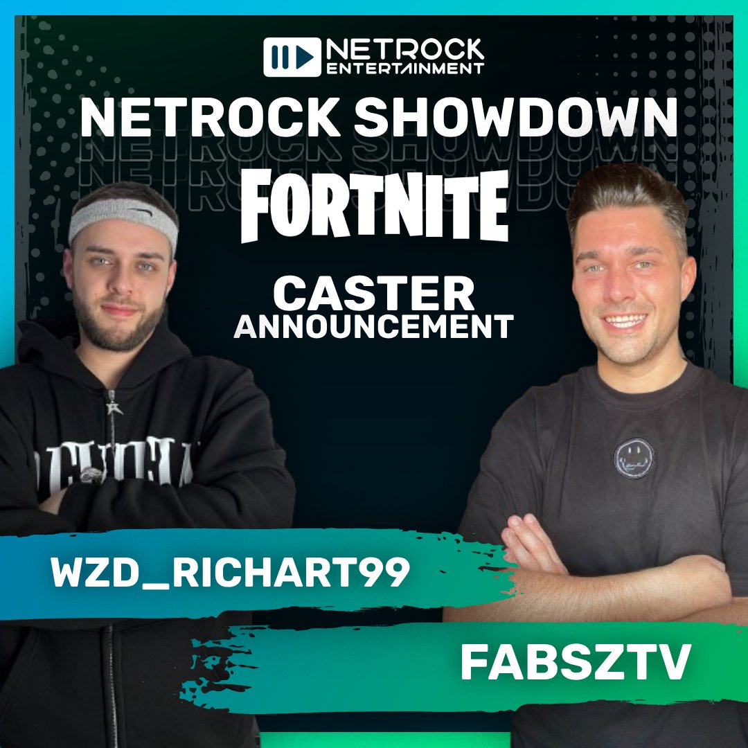 NetrockGG's tweet photo. 🎮 Netrock Showdown by WZD_Richart99
 Fortnite Turnier am 24.08.2024 um 13:00 Uhr! 🕒

Es ist soweit! Unser erstes Fortnite Turnier steht vor der Tür, und wir sind stolz, unsere Caster für dieses Event anzukündigen: @WZD_Richart99 & @FabszTV! 
Diese beiden werden euch durch die spannenden Matches begleiten und für ordentlich Stimmung sorgen! 🎤🔥

Doch das ist noch nicht alles! Es gibt nur noch wenige Plätze für das Turnier, also zögert nicht und meldet euch schnell an, um euch euren Platz zu sichern. Zeigt euer Können, messt euch mit den Besten und habt die Chance, tolle Preise zu gewinnen! 🏆

🔗 Anmeldung hier: https://t.co/50iTEbXcbI

Verpasst nicht die Chance, Teil dieses großartigen Events zu sein!

#Fortnite #Netrock #Showdown #GamingCommunity #Esports #FortniteTournament #GamingEvent